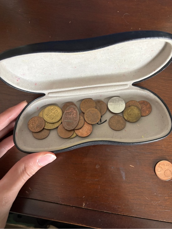 Other - Black Eyeglass Case with Beige Interior and rare Assorted Coins